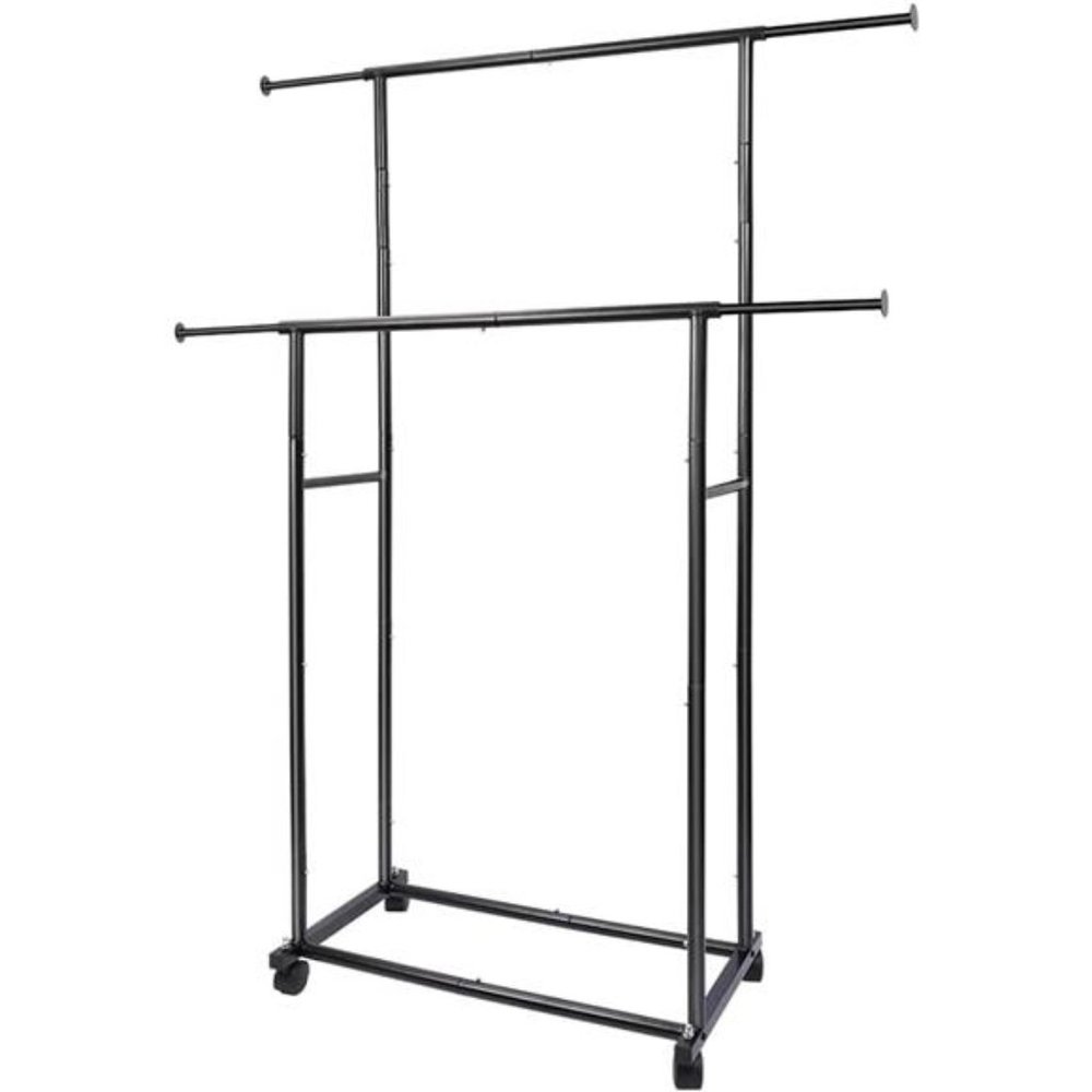 Simple Standard 2 Double Rod Clothing Metal Garment Rack (Black)